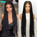 Synthetic Transparent Full Lace Braided Wigs Knotless Box Braids Wig for Black Women 34 inches Synthetic Hair Wig Long Black