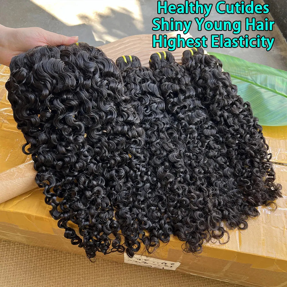SWANEE Burmese Curly Human Hair Bundles Raw Hair Bundles 12A Curly Human Virgin Hair Weaving For Women Natural Black Color