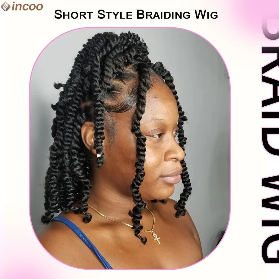 Short Spring Twist Braids Wig Synthetic Full Lace Front Passion Twists Wigs Curly Ends Knotless Box Twist Braiding Wig For Women