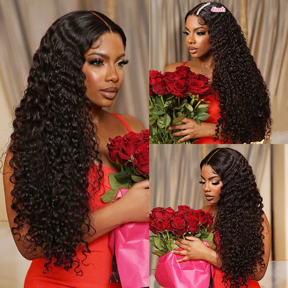 100% Human Hair 13x6 HD Transparent Deep Wave Lace Frontal Wigs 13x4 Water Curly Lace Front Wig 30 40 Inch Kinky Brazilian Black