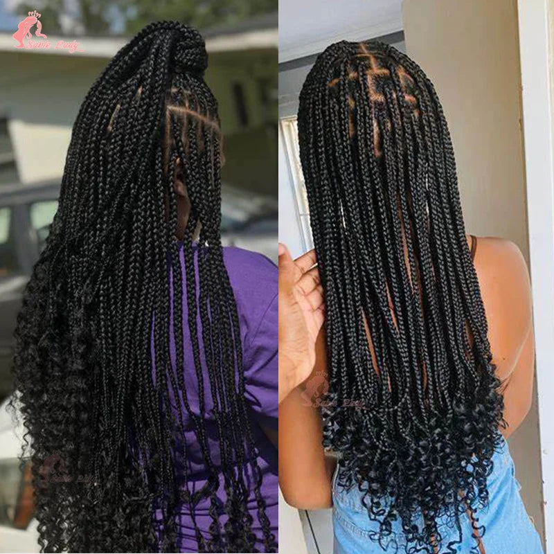 Synthetic Knotless Box Braided Wigs French Curly Full Lace Braids Hair Wig Afric Cornrow Braiding Lace Wigs For Black Women