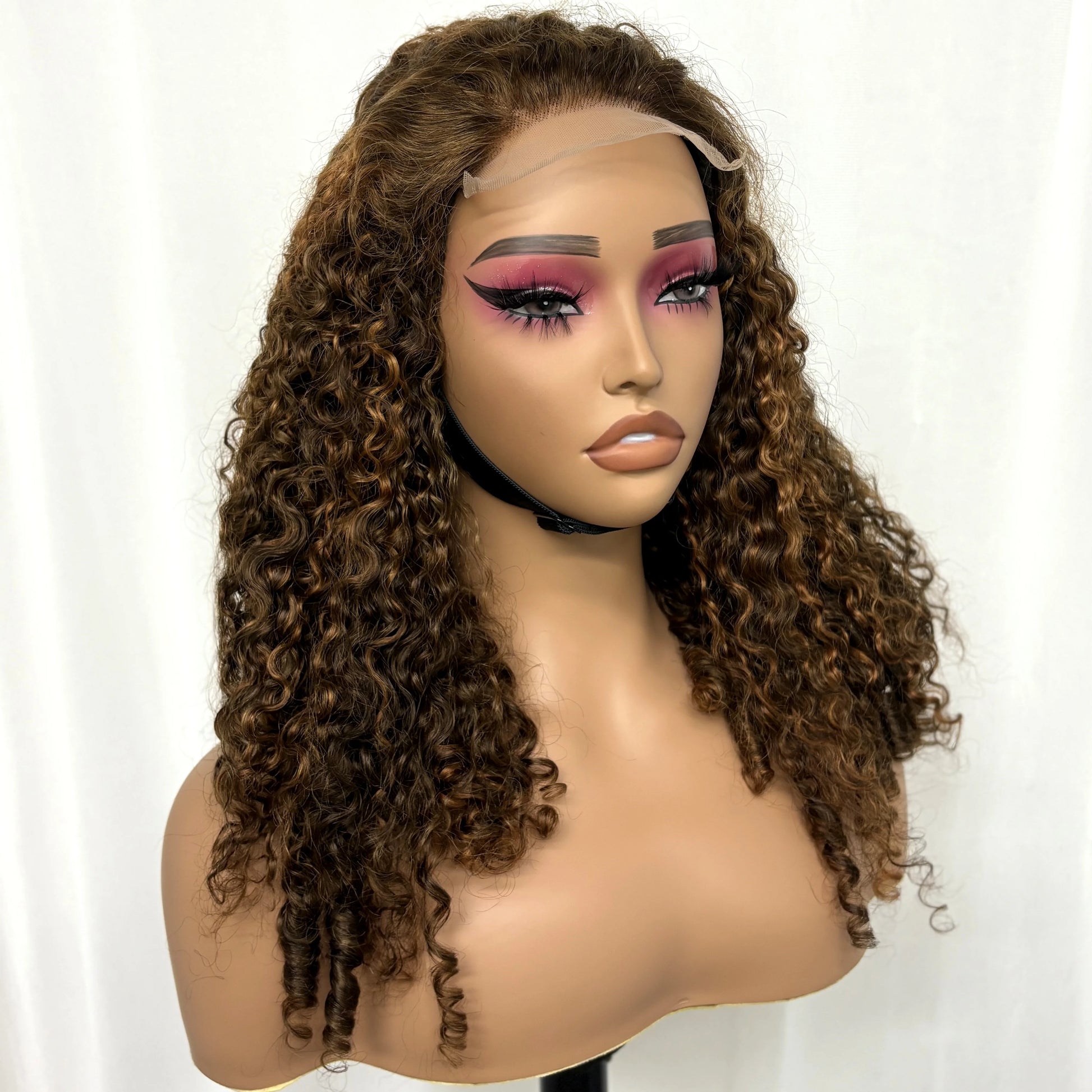 5x5 Glueless Highlight Burmese Bouncy Curly Human Hair Wigs 350% Density Lace Closure Pixie Curly Wigs for Women PrePlucked Remy