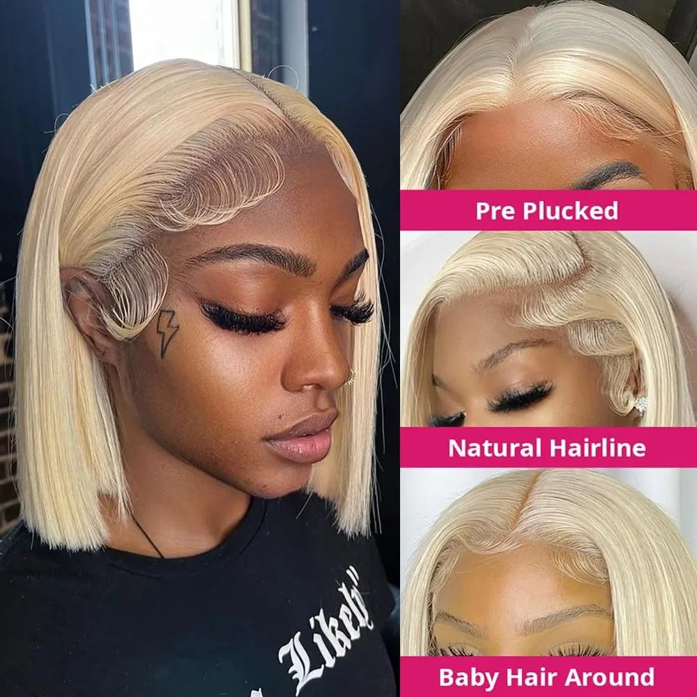 Blonde Bob Wig Human Hair 613 Lace Front Wigs Human Hair 200% Density 13x4 HD Lace Frontal Wig PrePlucked Short Straight Bob Wig