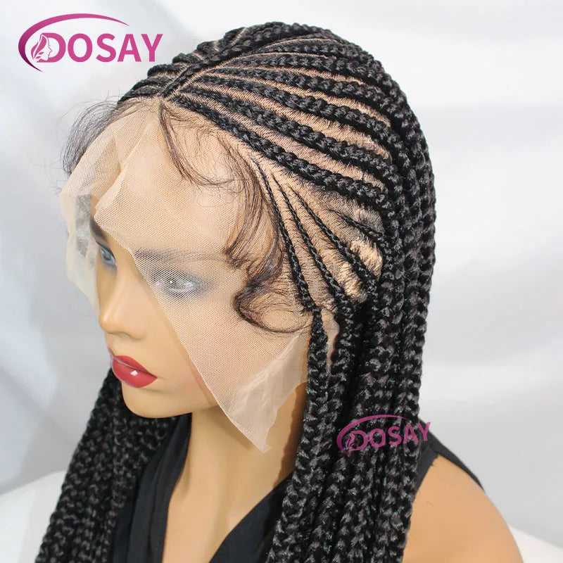 32" Synthetic Braided Wigs For Women Full Lace Front Wig Cornrow Braid Lace Wig Braiding Hair Middle Part Wig Daily Use