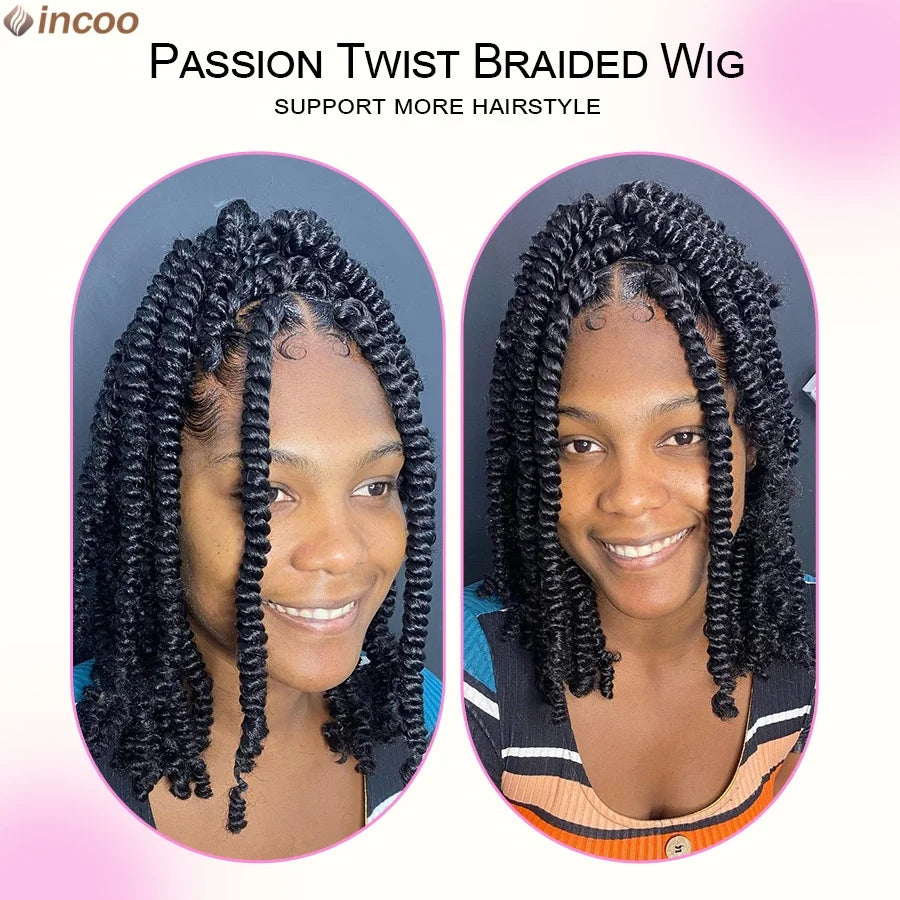 Short Spring Twist Braids Wig Synthetic Full Lace Front Passion Twists Wigs Curly Ends Knotless Box Twist Braiding Wig For Women