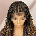 16 Inches Short Box Braided Full Lace Wigs for Black Women Brown Box Braiding Hair Wigs African Braids Lace Wigs Curly Ends Wig