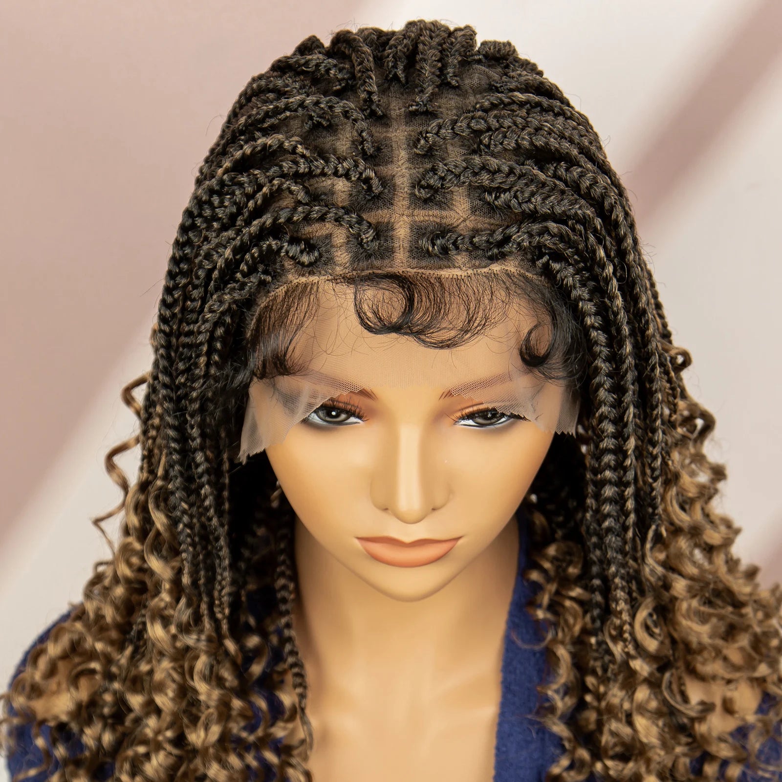 16 Inches Short Box Braided Full Lace Wigs for Black Women Brown Box Braiding Hair Wigs African Braids Lace Wigs Curly Ends Wig