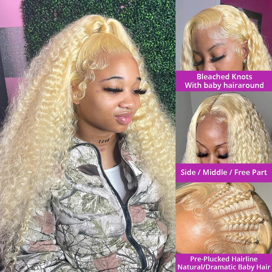 613 13x6 HD Lace Frontal Wig Human Hair Blonde 13x4 Lace Front Curly Wigs Deep Wave 30 inch Wigs for Women Choice