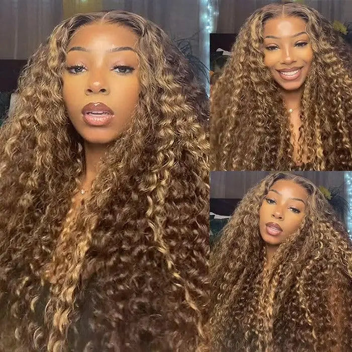 4/27 Ombre Curly Highlight Wig Human Hair Preplucked 7x5 Lace Closure Glueless Wigs Human Hair Deep Wave Ready To Wear For Women
