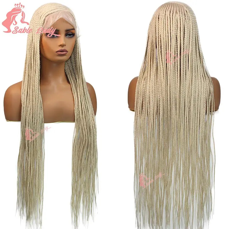 Burgundy Full Lace Braided Wigs for Black Women Synthetic Knotless Cornrow Braided Wigs Godness Side Part Wig Box Braids Wig