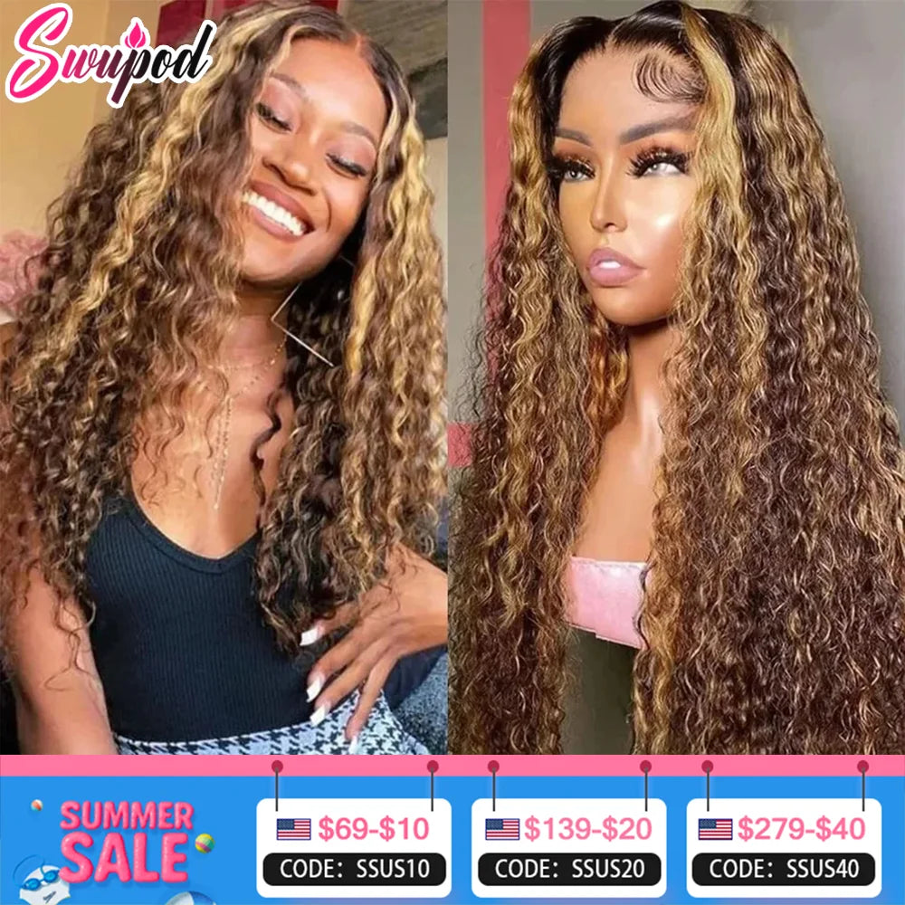 Highlight Deep Wave Wigs 100%Human Hair Wig 13x6/13X4 HD Lace Frontal Wig Honey Blonde 13x4 Lace Front Human Hair Wigs For Women