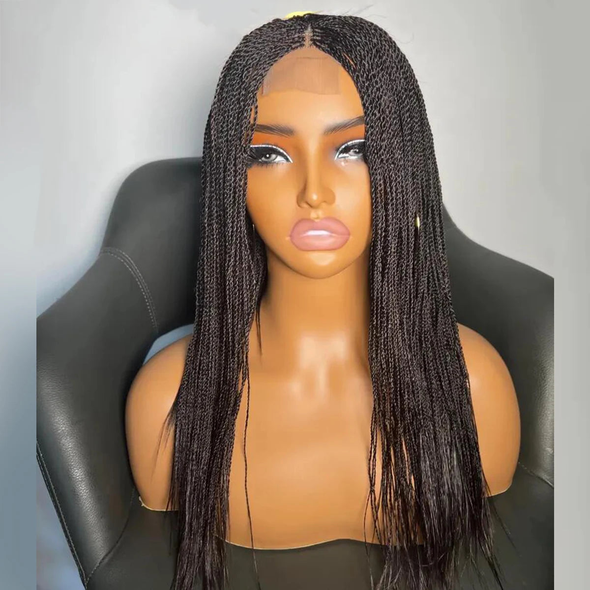 Micro Twist Braided Wig on Front Lace Color 1b Black braids 28inches Glueless Tiny Twist Braid Wigs For black Women