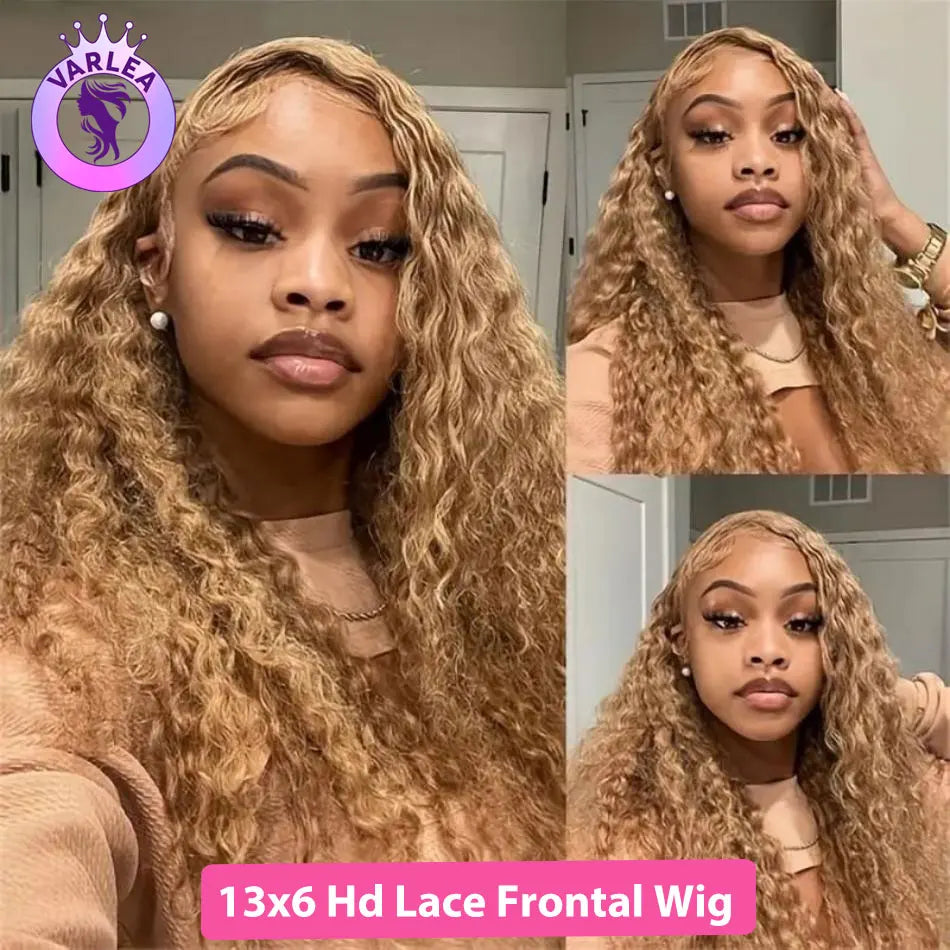 #27 Honey Blonde Human Hair Wig Deep Wave 13x6 hd Lace Frontal Wig Pre Plucked 30 inch Honey Blonde Curly Wig 100% Human Hair