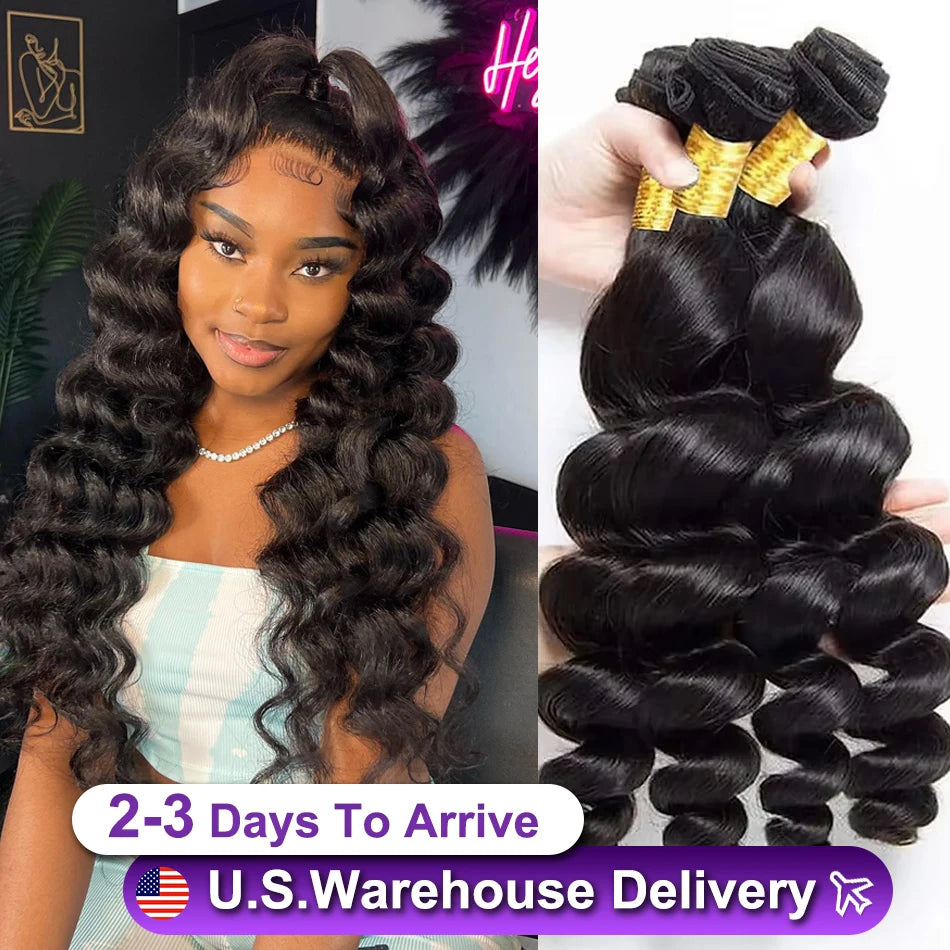 14A Loose Wave Bundles Human Hair 28 30 32 34 Inch Brazilian Hair 1/4/5/6 Bundles 100% Human Hair Raw Hair Bundles Extensions