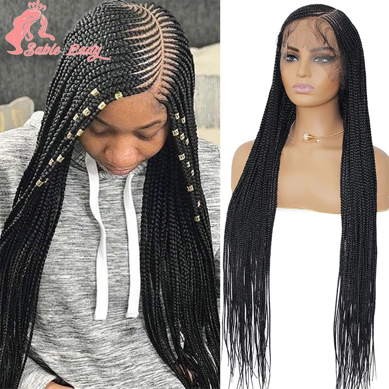 Burgundy Full Lace Braided Wigs for Black Women Synthetic Knotless Cornrow Braided Wigs Godness Side Part Wig Box Braids Wig