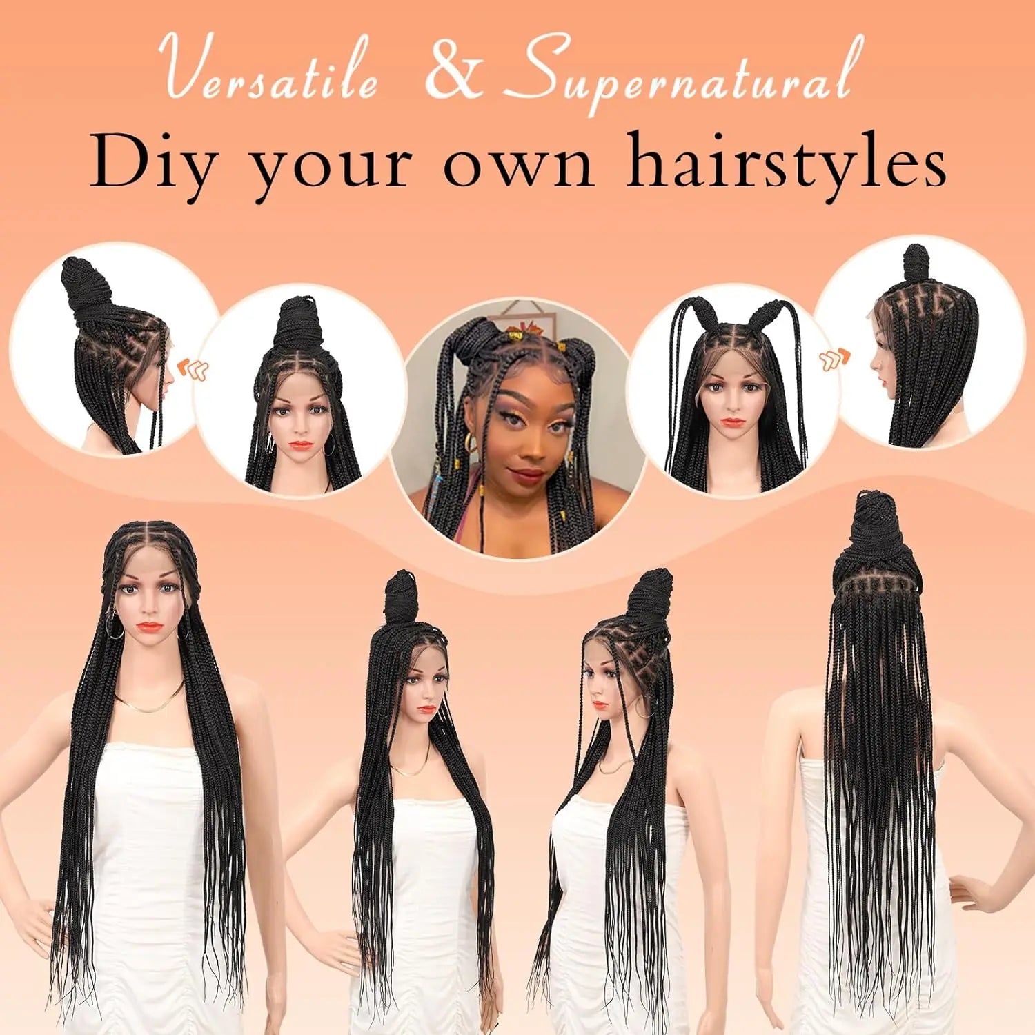 Synthetic Long Full Lace Knotless Box Braided Wigs for Black Women Twisted Braids Lace Frontal Black Cornrow Wig with Baby Hair