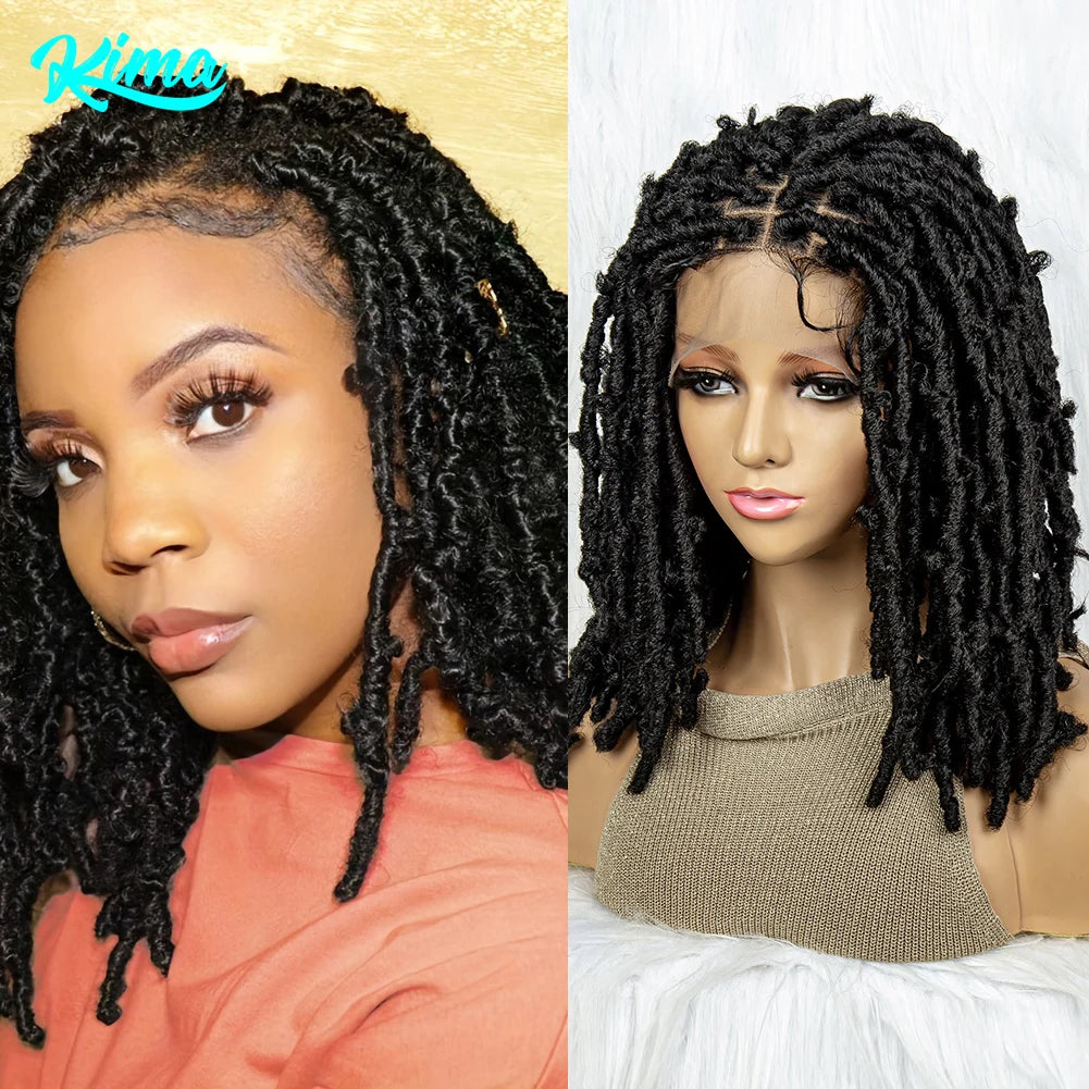 Synthetic Lace Front Wig Braided Wigs Dreadlock Wig 16 inches Short Knotless Butterfly Locs Wigs for Black Women Synthetic Wig