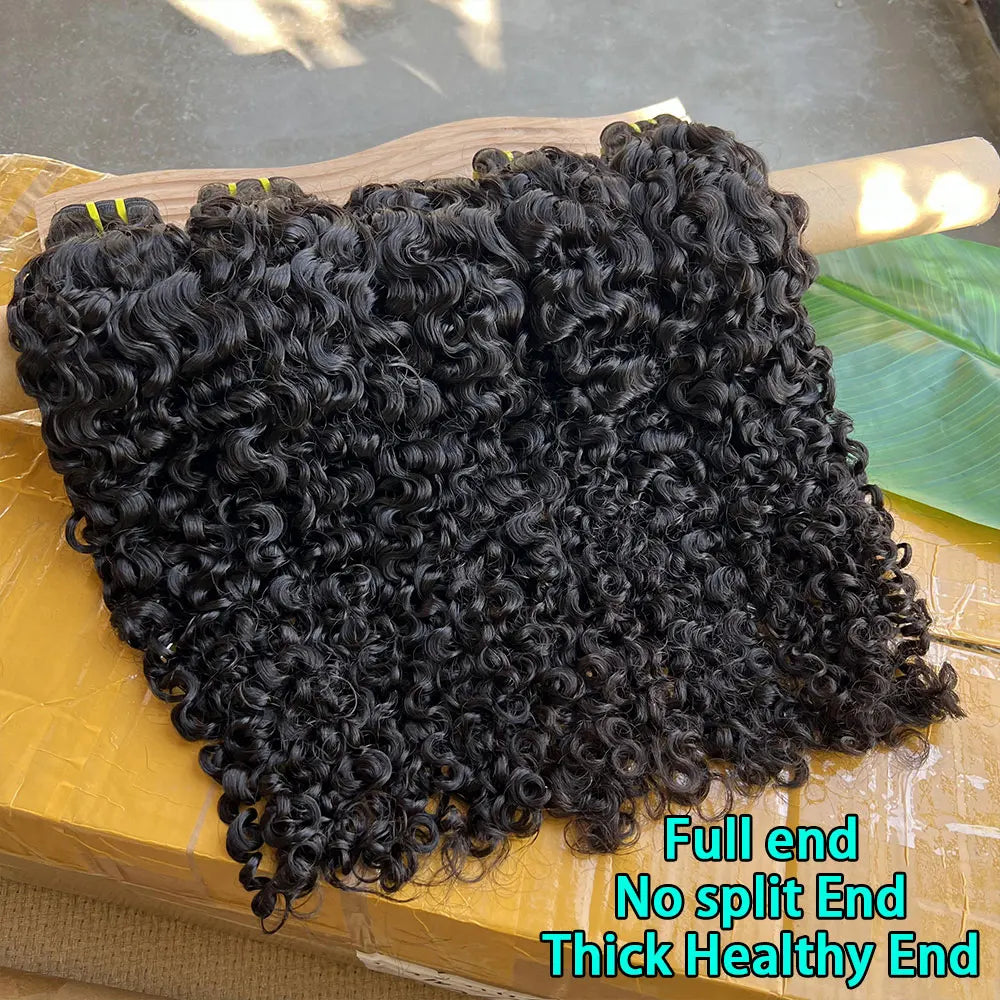 SWANEE Burmese Curly Human Hair Bundles Raw Hair Bundles 12A Curly Human Virgin Hair Weaving For Women Natural Black Color