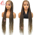 Burgundy Full Lace Braided Wigs for Black Women Synthetic Knotless Cornrow Braided Wigs Godness Side Part Wig Box Braids Wig
