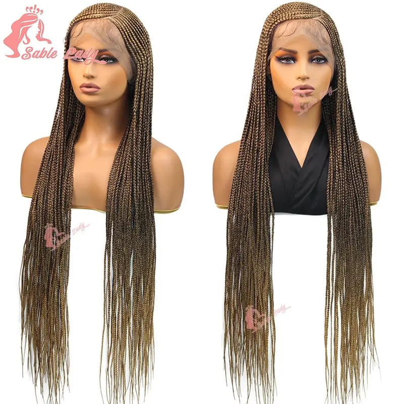 Burgundy Full Lace Braided Wigs for Black Women Synthetic Knotless Cornrow Braided Wigs Godness Side Part Wig Box Braids Wig