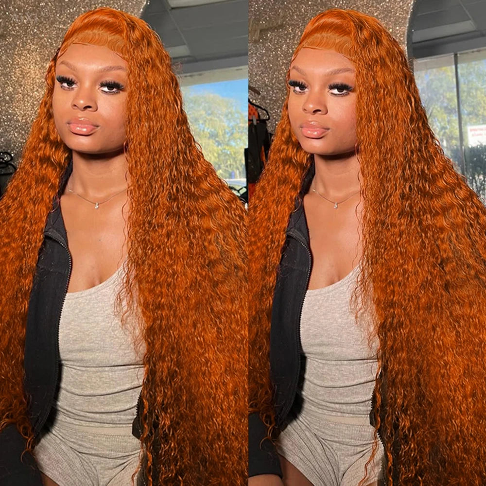 Orange Ginger Lace Front Water Wave Pre Plucked