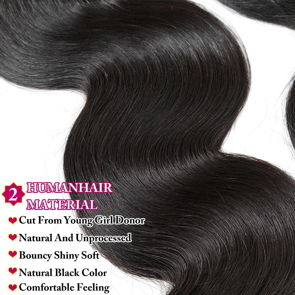 Body Wave Human Hair Bundles 32 36 Inch 100% Unprocessed Brazilian Natural Hair Waves 2/3/4 Bundles Hair Weave Extensions