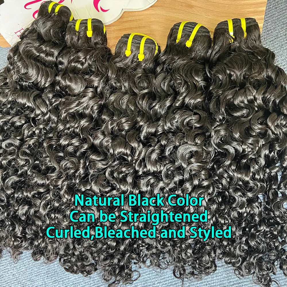 SWANEE Burmese Curly Human Hair Bundles Raw Hair Bundles 12A Curly Human Virgin Hair Weaving For Women Natural Black Color