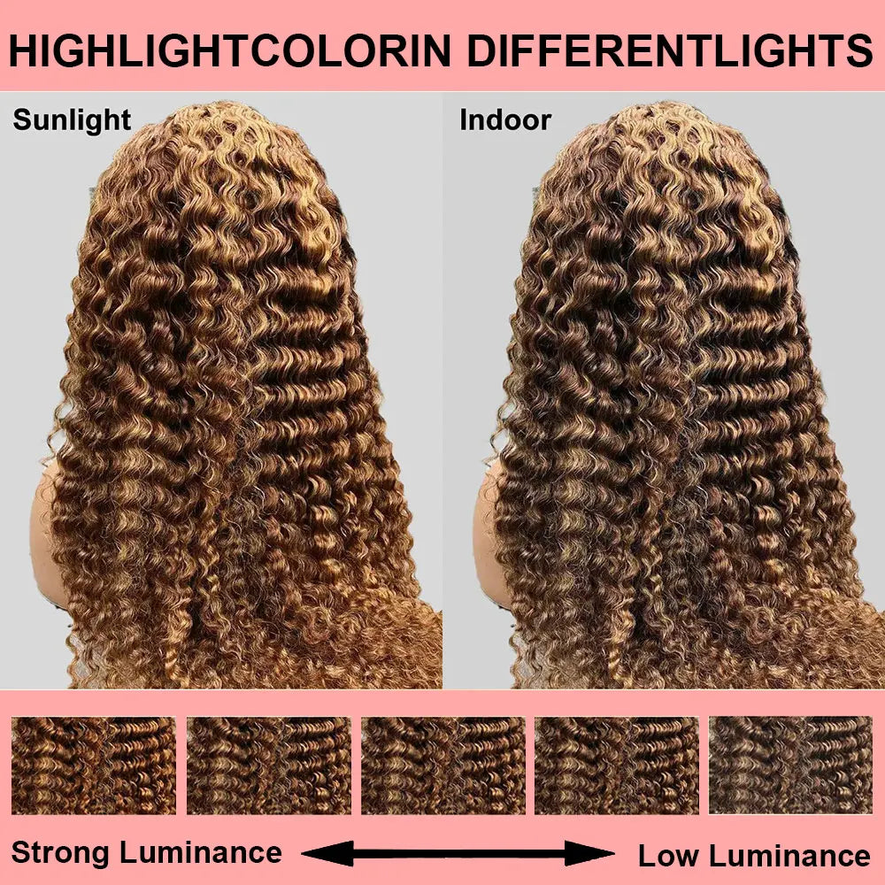 4/27 Ombre Curly Highlight Wig Human Hair Preplucked 7x5 Lace Closure Glueless Wigs Human Hair Deep Wave Ready To Wear For Women