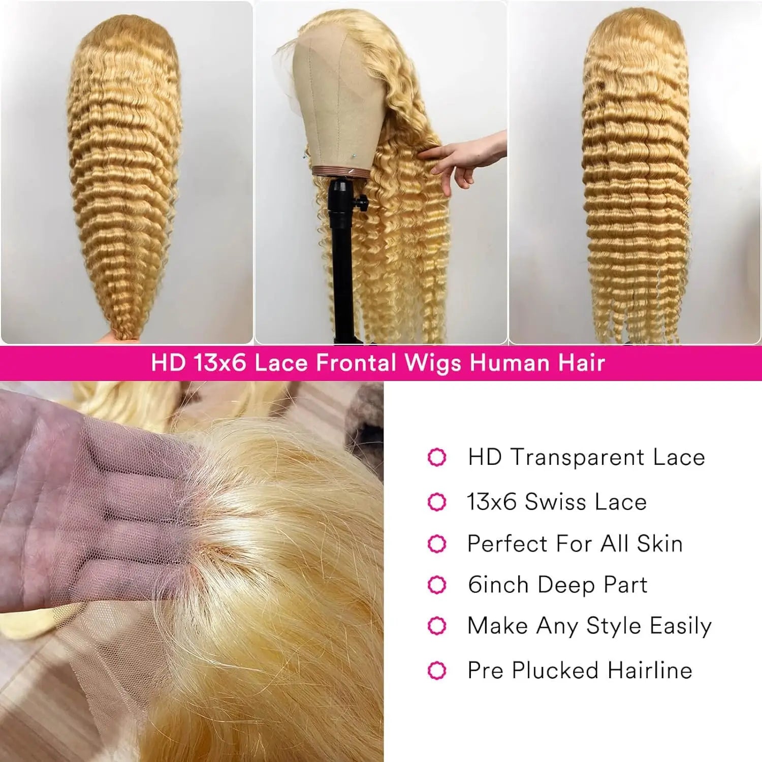 613 13x6 HD Lace Frontal Wig Human Hair Blonde 13x4 Lace Front Curly Wigs Deep Wave 30 inch Wigs for Women Choice