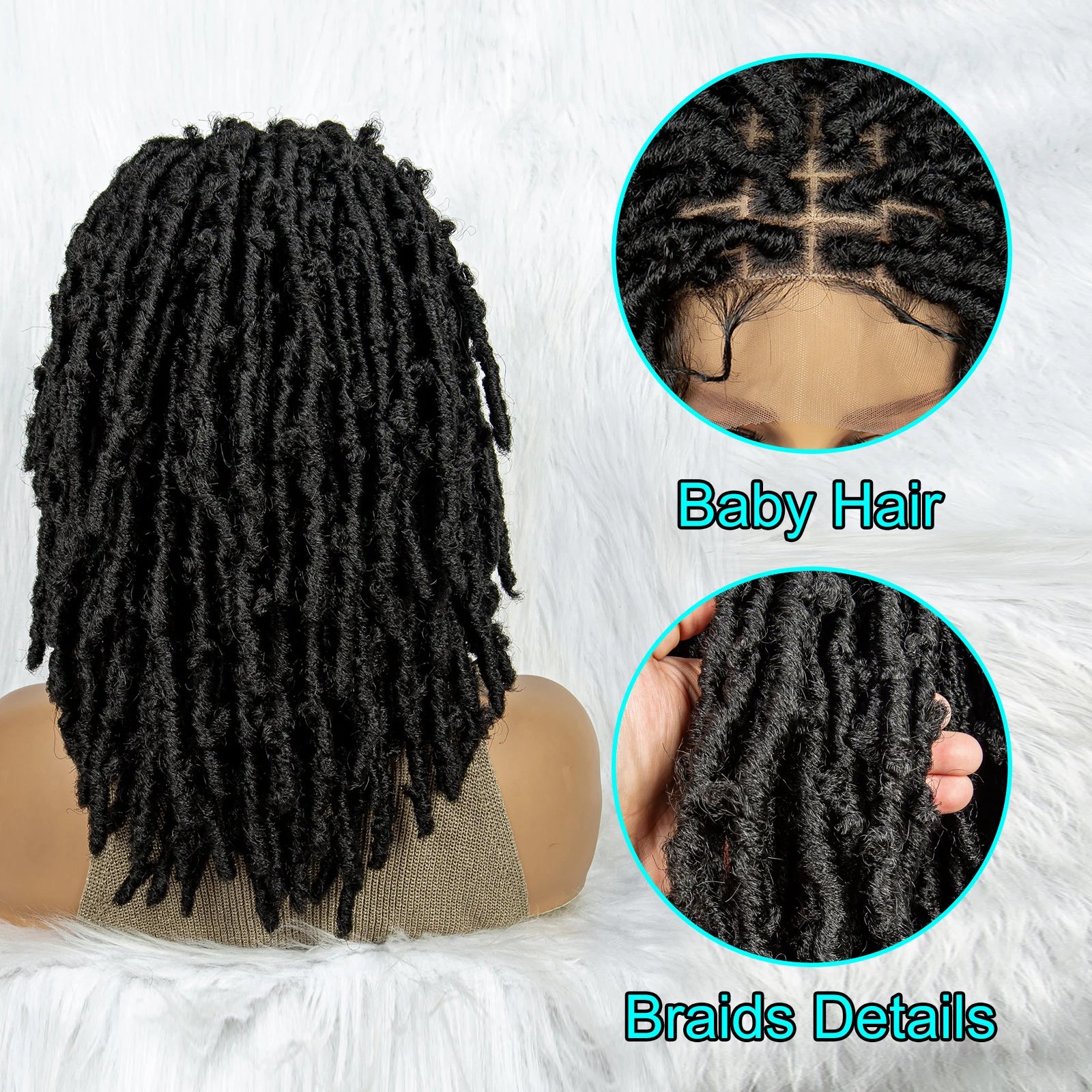 Synthetic Lace Front Wig Braided Wigs Dreadlock Wig 16 inches Short Knotless Butterfly Locs Wigs for Black Women Synthetic Wig