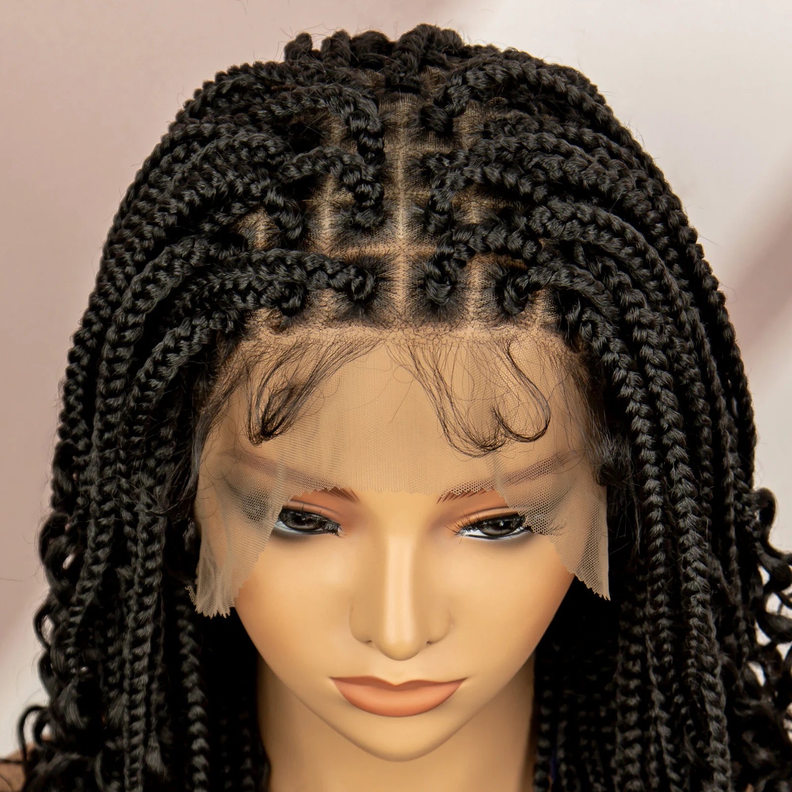 16 Inches Short Box Braided Full Lace Wigs for Black Women Brown Box Braiding Hair Wigs African Braids Lace Wigs Curly Ends Wig