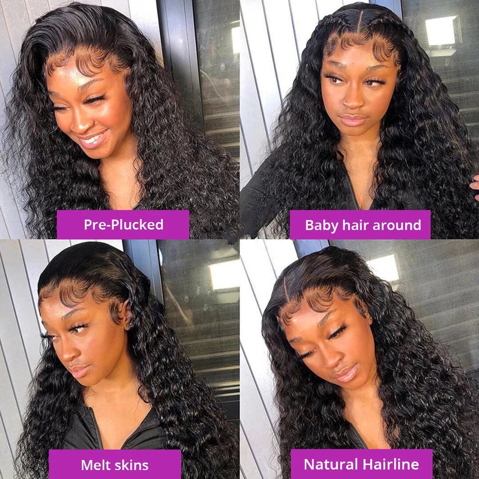 40 46 Inch Deep Wave 13x6 13x4 Hd Lace Front Human Hair Wig 250 Density Water Curly 360 Lace Frontal Wigs Human Hair For Women