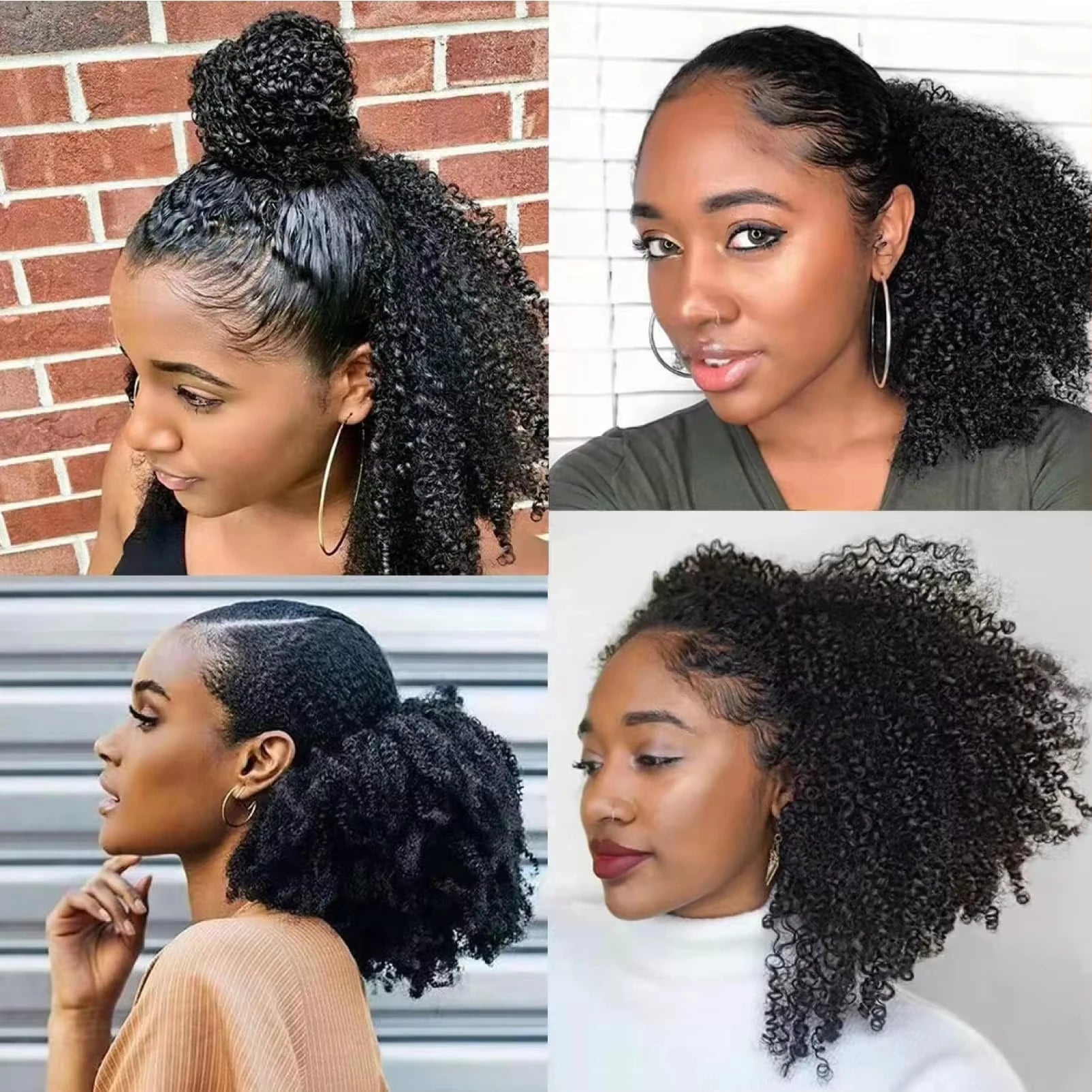 Afro Kinky Curly Drawstring Ponytail Human Hair Natural Ponytail Extension 12A Brazilian Virgin Human Hair Ponytail Natural Blac