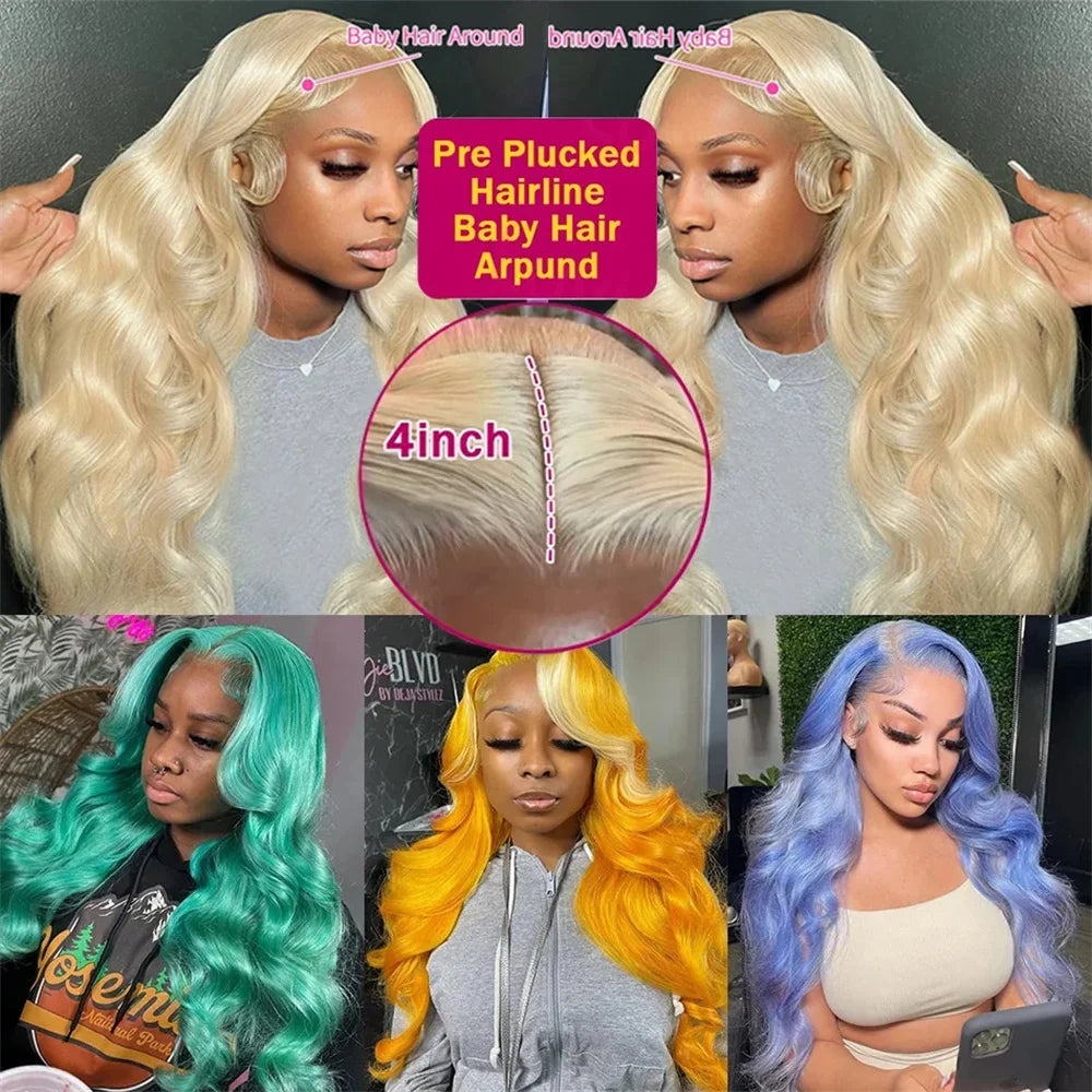 Finros Body Wave 13x6 HD Transparent 613 Lace Frontal Human Hair Wig Honey Blonde Color Brazilian 13x4 Lace Front Wig for Women