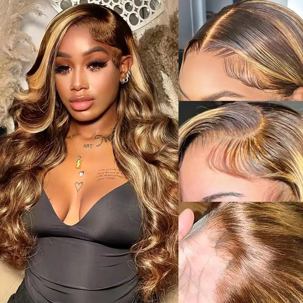4/27 Body Wave Lace Front Wigs 13x4 Highlight Ombre Human Hair Honey Blonde Pre Plucked 13x6 HD Transparent Lace Glueless Wigs