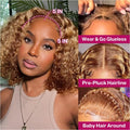 Bob Wig Human Hair 100% Highlight Ombre 5X5 Hd Lace Closure Wig Curly Short Honey Blonde Colored Glueless Deep Wave Frontal Wigs