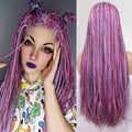 28Inch Pink Highlight Box Braided Wigs for Women Knotless Goddess Box Braid Lace Front Wig Colored Crochet Braid Synthetic Wig