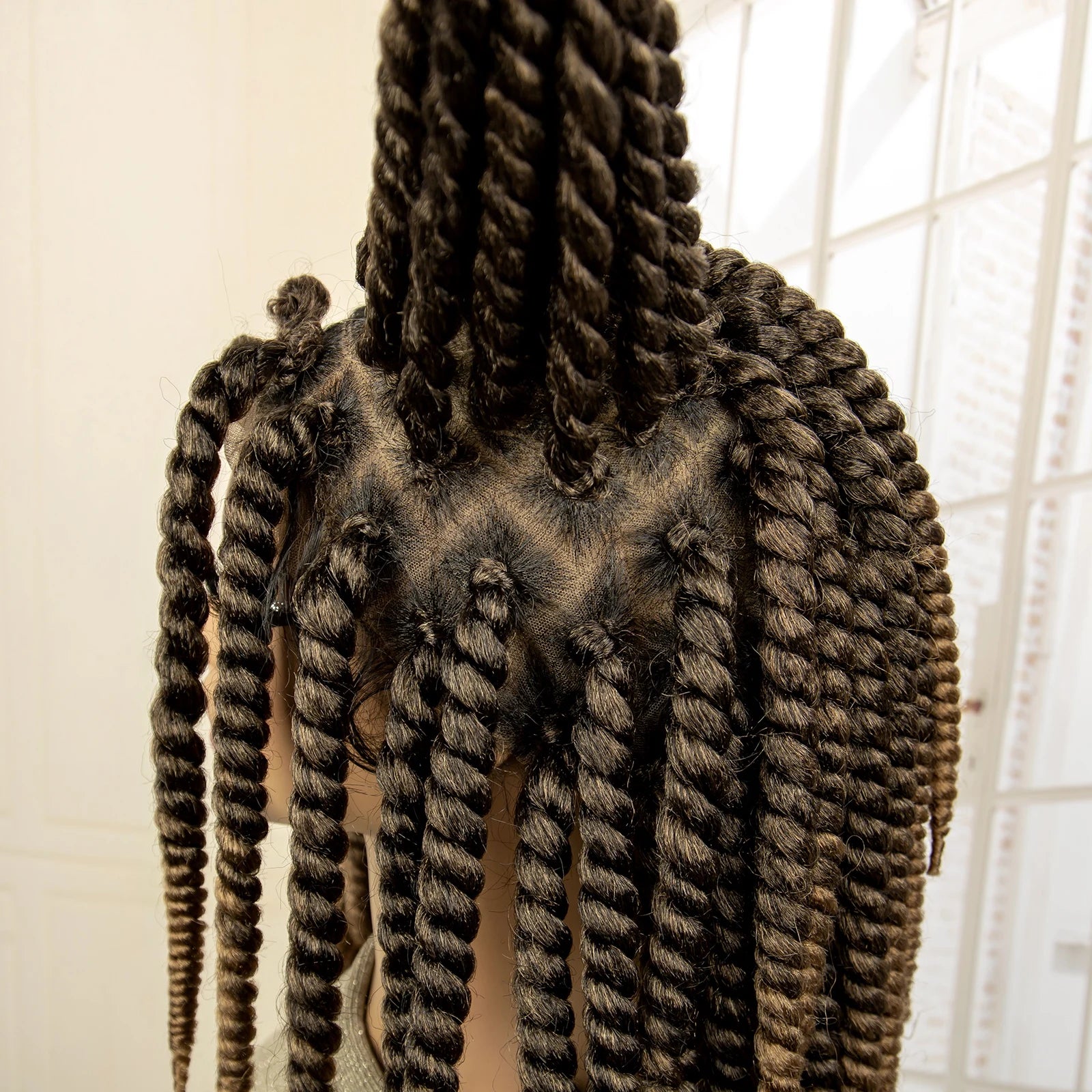 Synthetic Twisted Braided Wigs for Black Women Full Lace Synthetic Braided Wigs Brown Bob Wig Knotless 16 Inch