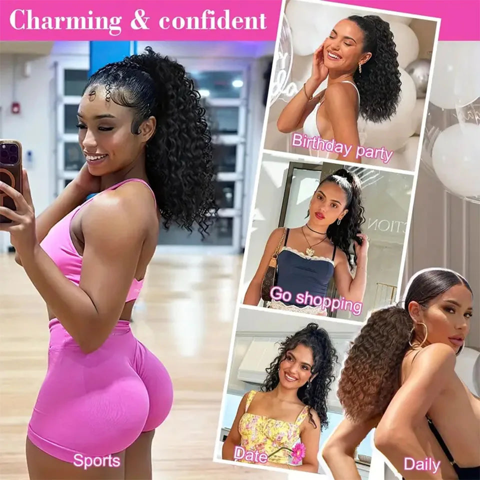 8-26 Inch Drawstring Ponytail Kinky Curly Human Hair Brazilian Ponytail Remy Brazilian Hair Extensions Clip In Natural Black