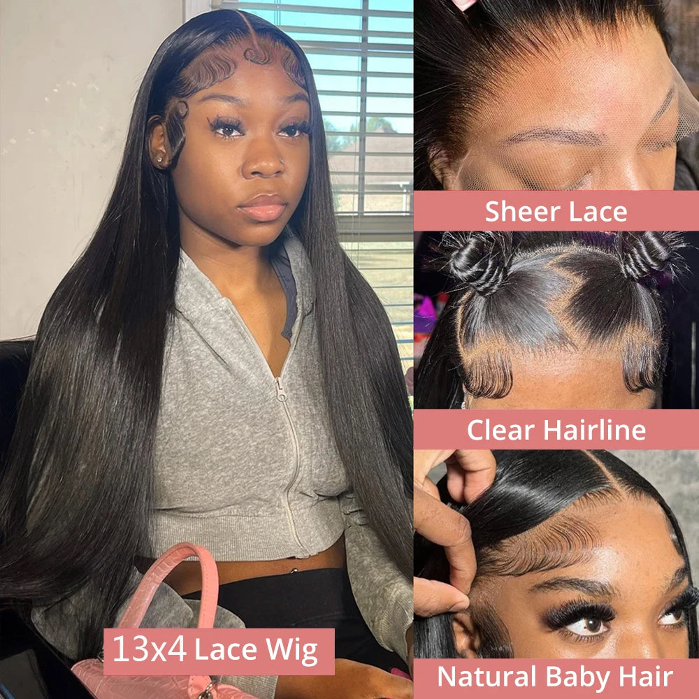 40 46Inch Bone Straight Lace Front Wigs Human Hair 13x6 360 Hd Lace Frontal Wig Brazilian Hair PrePlucked For Women 300% Density
