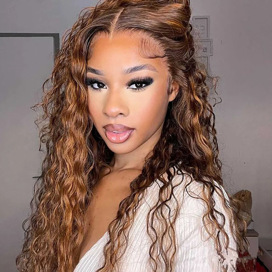 4/27 Ombre Curly Highlight Wig Human Hair Preplucked 7x5 Lace Closure Glueless Wigs Human Hair Deep Wave Ready To Wear For Women