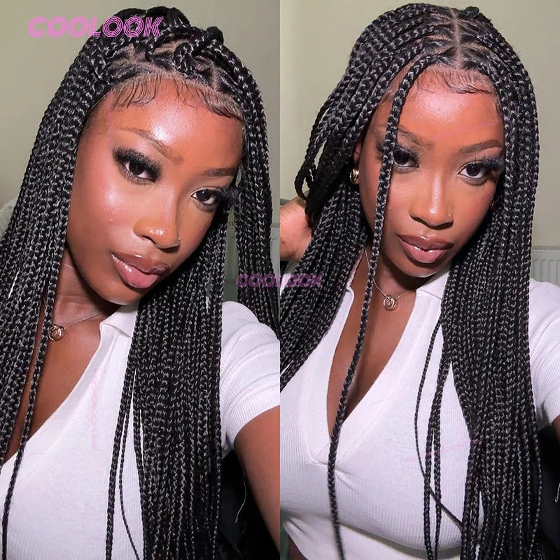 Synthetic Triangle Braids Hair Wig Full Lace Braided Wigs For Black Women Knotless Box Braid Wig 26" Cornrow Braids Lace Wig
