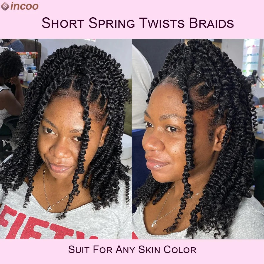Short Spring Twist Braids Wig Synthetic Full Lace Front Passion Twists Wigs Curly Ends Knotless Box Twist Braiding Wig For Women