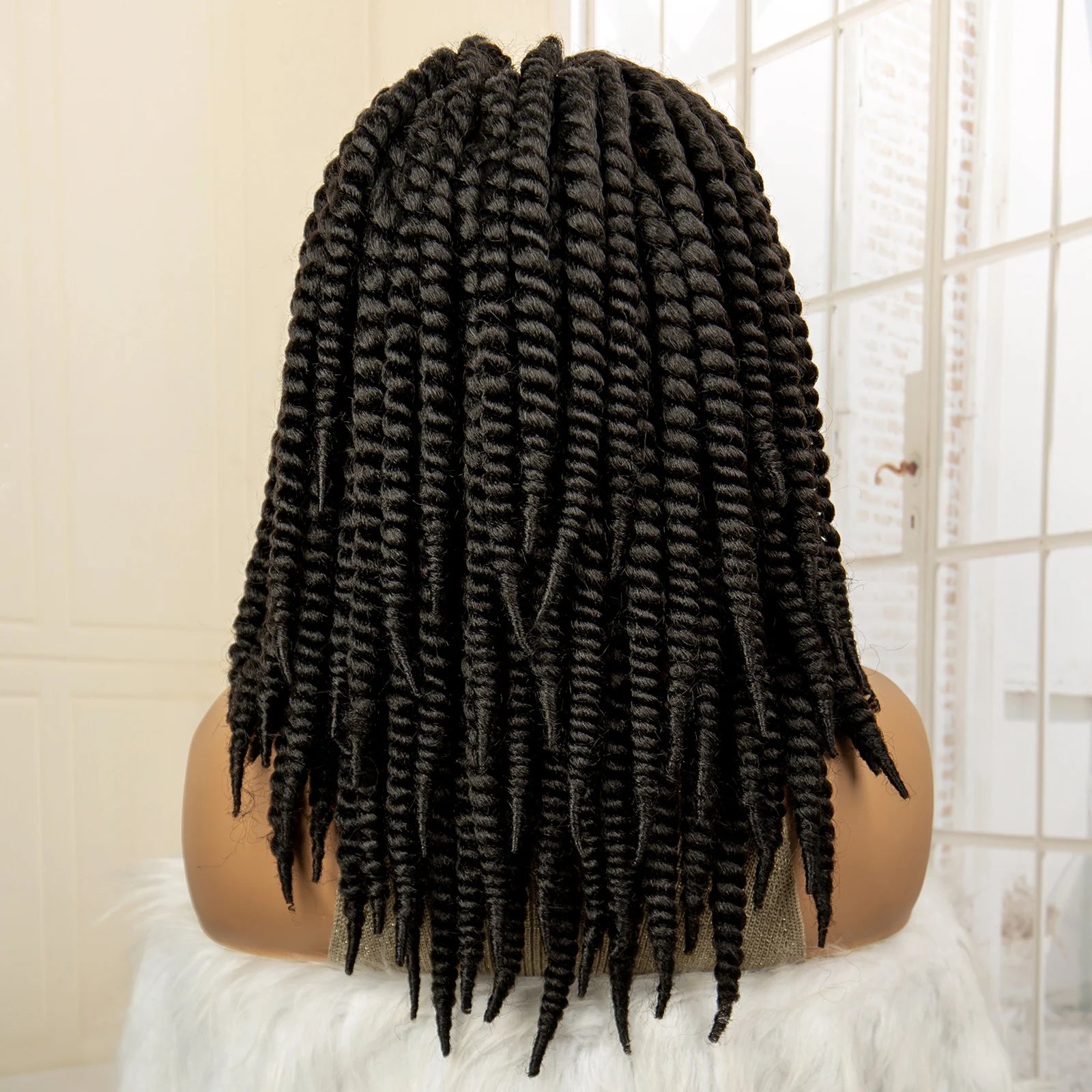 Synthetic Twisted Braided Wigs for Black Women Full Lace Synthetic Braided Wigs Brown Bob Wig Knotless 16 Inch