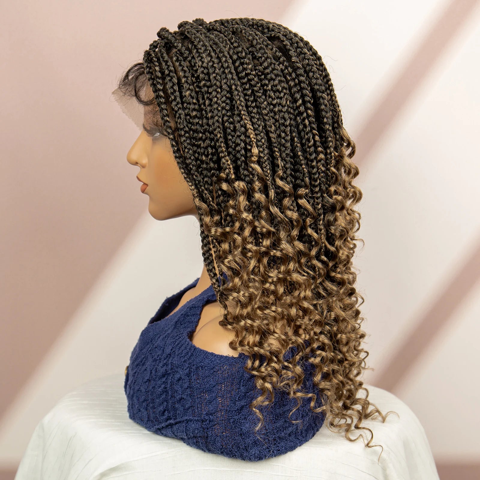 16 Inches Short Box Braided Full Lace Wigs for Black Women Brown Box Braiding Hair Wigs African Braids Lace Wigs Curly Ends Wig