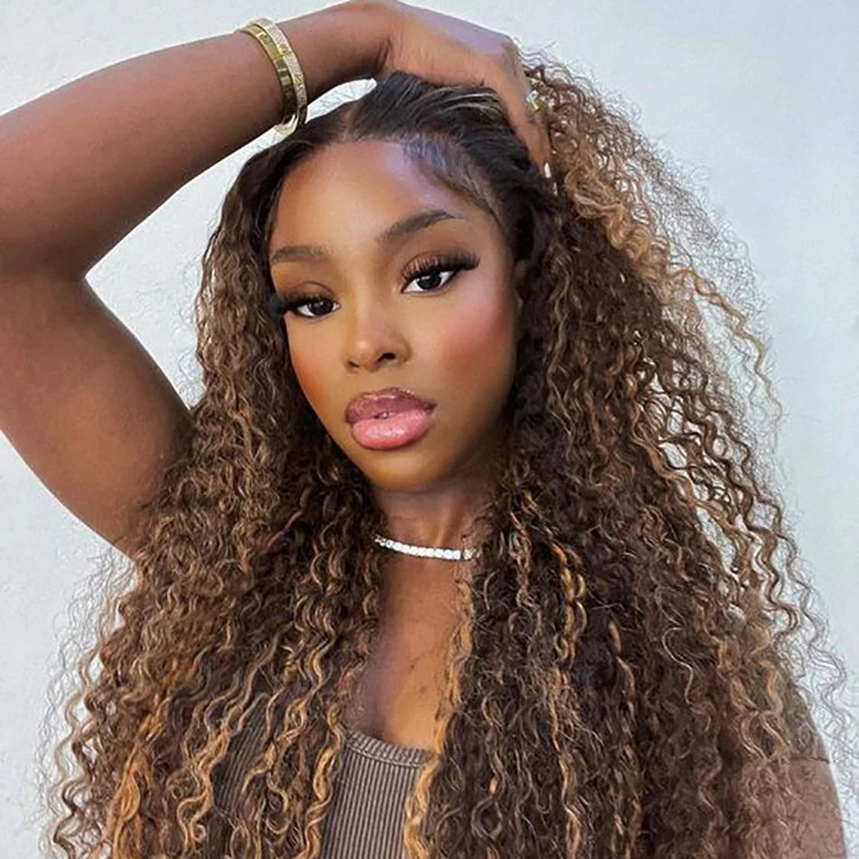 4/27 Ombre Curly Highlight Wig Human Hair Preplucked 7x5 Lace Closure Glueless Wigs Human Hair Deep Wave Ready To Wear For Women