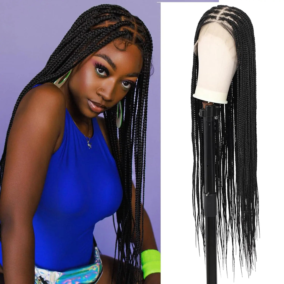 Synthetic Long Full Lace Knotless Box Braided Wigs for Black Women Twisted Braids Lace Frontal Black Cornrow Wig with Baby Hair