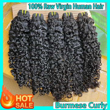 SWANEE Burmese Curly Human Hair Bundles Raw Hair Bundles 12A Curly Human Virgin Hair Weaving For Women Natural Black Color