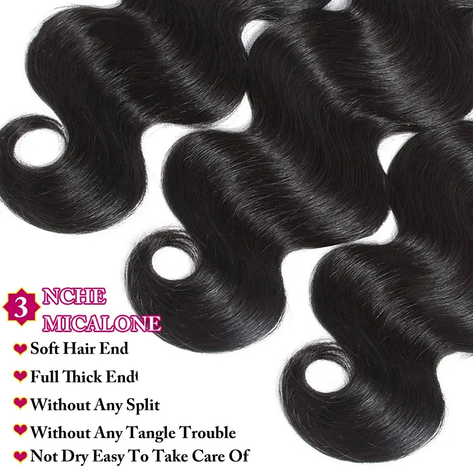 Body Wave Human Hair Bundles 32 36 Inch 100% Unprocessed Brazilian Natural Hair Waves 2/3/4 Bundles Hair Weave Extensions