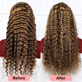4/27 Ombre Curly Highlight Wig Human Hair Preplucked 7x5 Lace Closure Glueless Wigs Human Hair Deep Wave Ready To Wear For Women